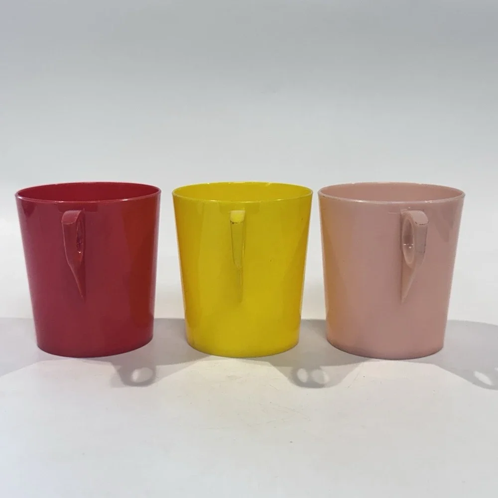 Vintage Gothamware 4 oz Plastic Tumbler Tea Coffee Cups Set of 3 Red Yellow Pink